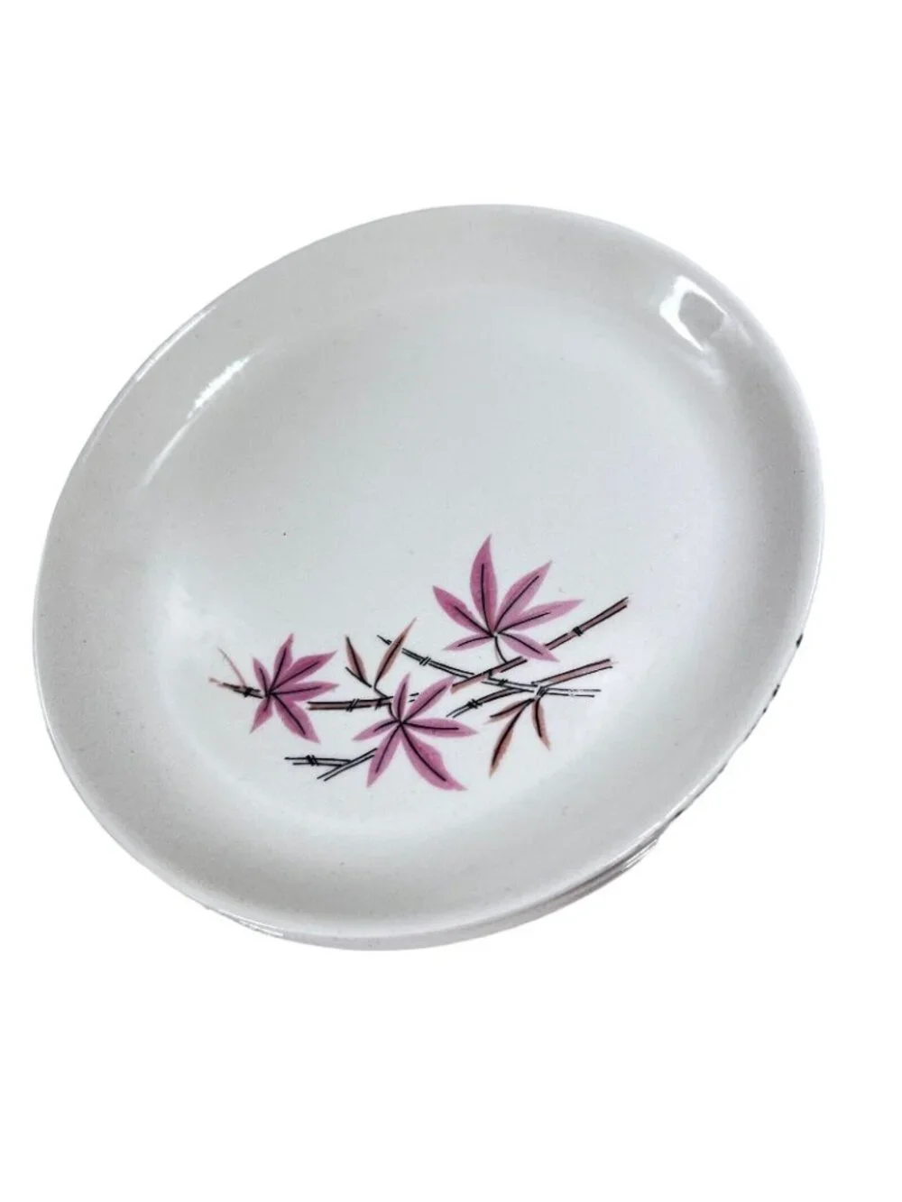 Vtg MCM Salem China Pink Bamboo Plates Set of 3 Dessert Salad 6 inch 1963